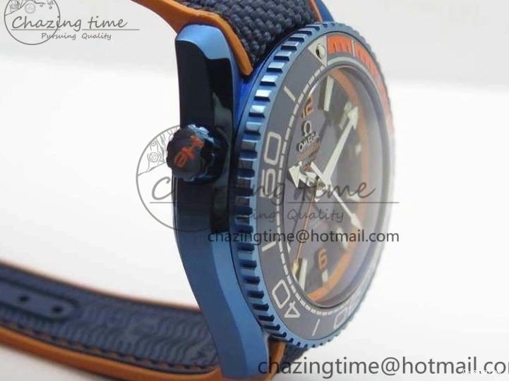 1219 Unique Planet Ocean 45mm GMT Blue DLC Black OMF Best Edition Blue Dial On Blue Gummy Strap A 8123